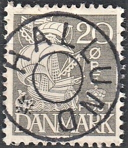 FRIMÆRKER DANMARK | 1933 - AFA 204 - Karavel 20 øre grå Type I - Lux Stemplet "HALLUND"